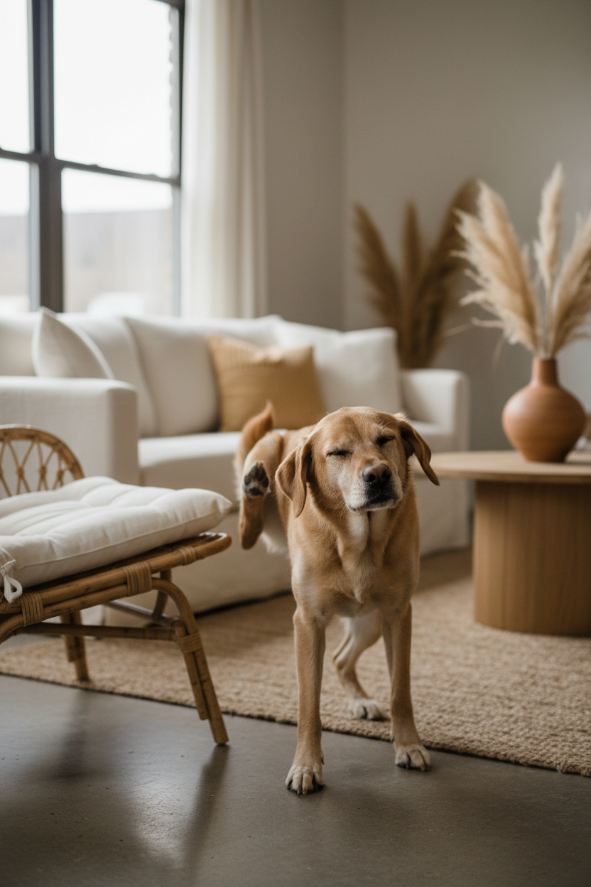 Labrador kratzt sich – Boho Wohnung A